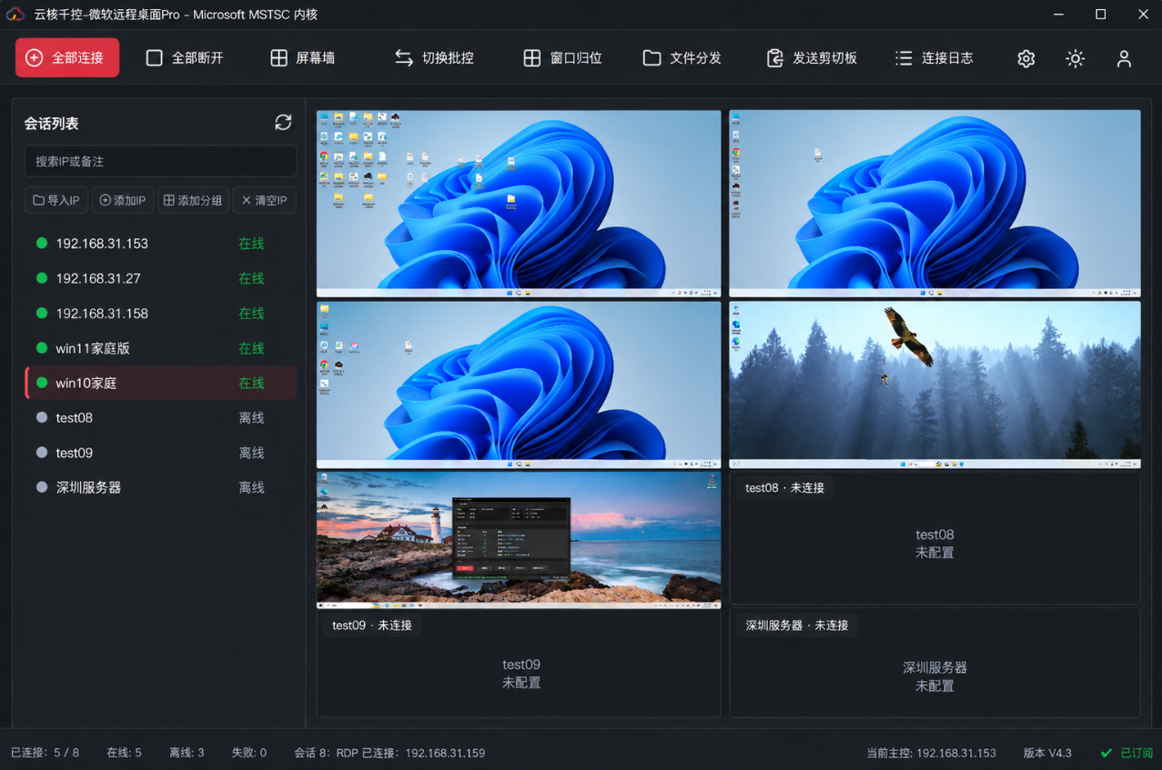 云核千控多电脑屏幕墙界面