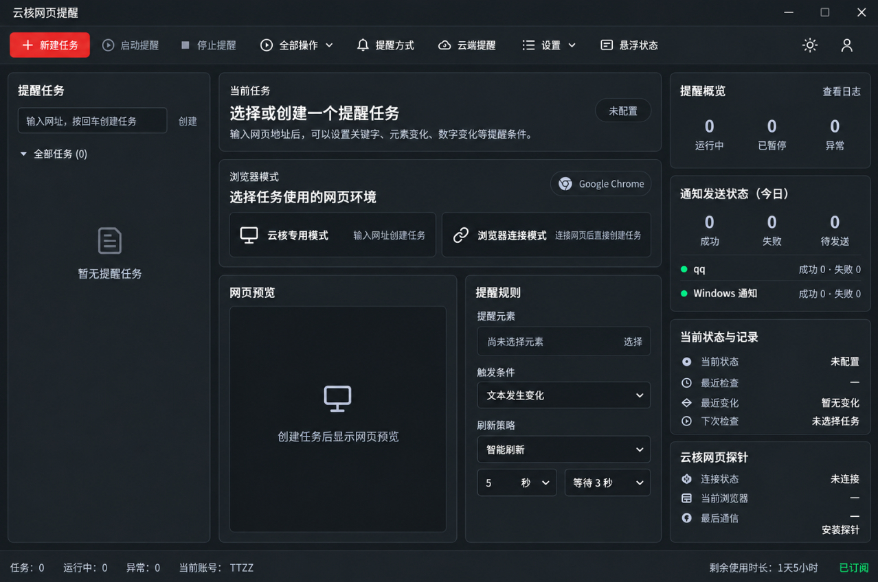 云核网页提醒软件界面